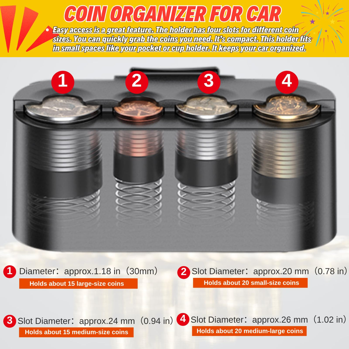 Extra Hanging Car Door Window Drink Coffee Cup Holder with Storage Organizer Tray (Car Door Cup Holder & Coin Organizer)
