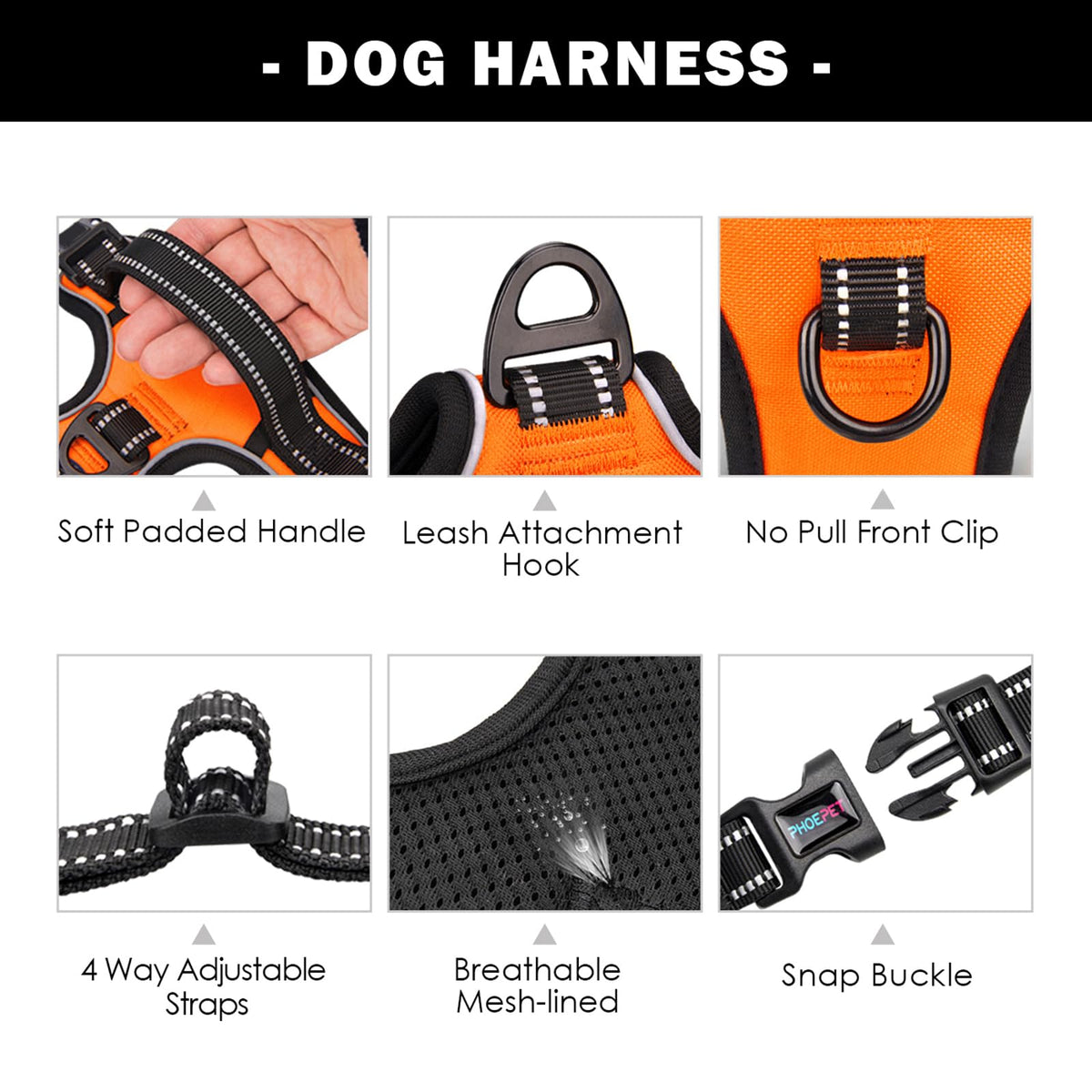 No Pull Dog Harness Medium Reflective Front Clip Vest with Handle (Medium / Orange)