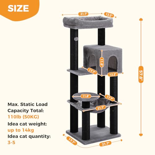 57.8" Heavy Duty Cat Tree for Maine Coon (Black&Grey / 57.8in)