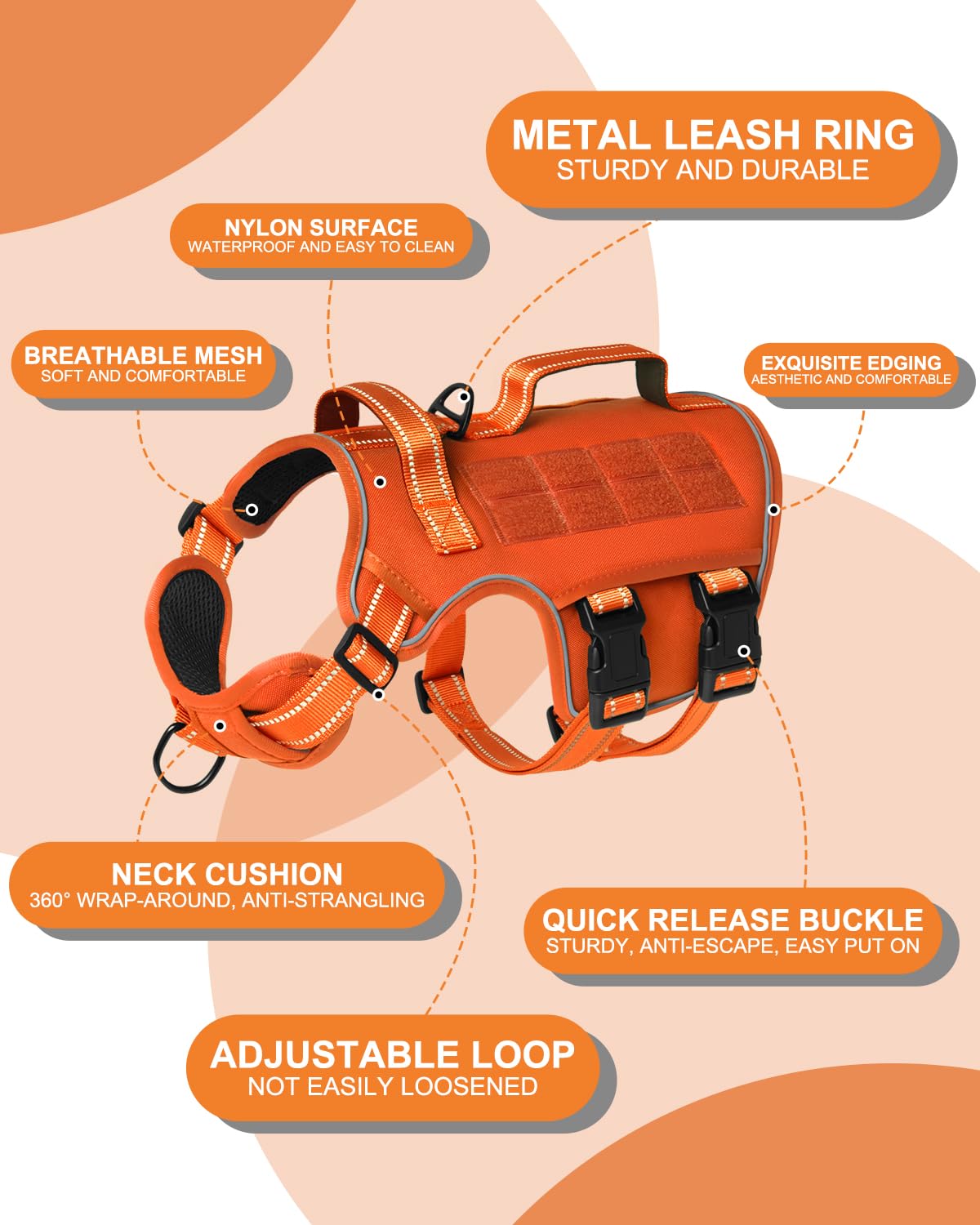 Dog Harness Medium Sized Dog (Orange / M(Neck:17-23",Chest:22-32"),35-50 lbs)