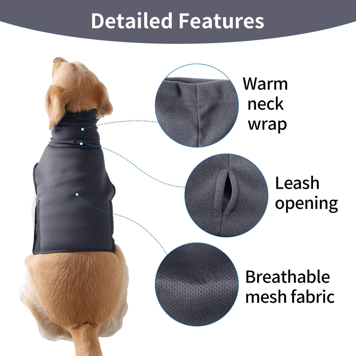 Dog Anxiety Vest with Hoodie Fully Openable Calming Shirt for Dogs Breathable Thunder Jacket for Stress Relief Storm and Firework Anxiety Relief (Grey / XX-Large)