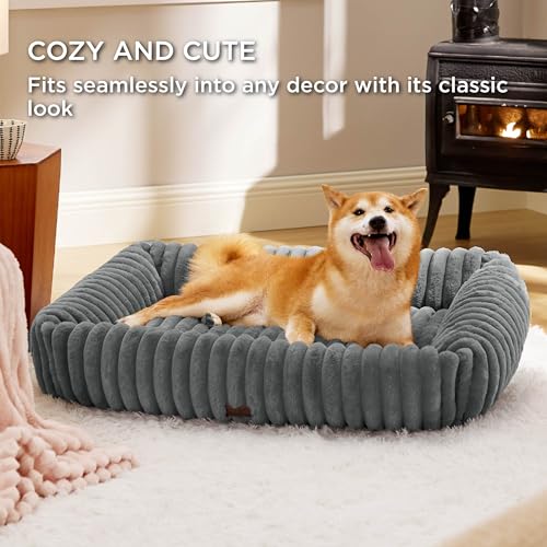 ComfyFleece® Cute Dog Beds Large Sized Dog Washable (36.0"L x 27.0"W x 8.0"Th / Warm Grey)