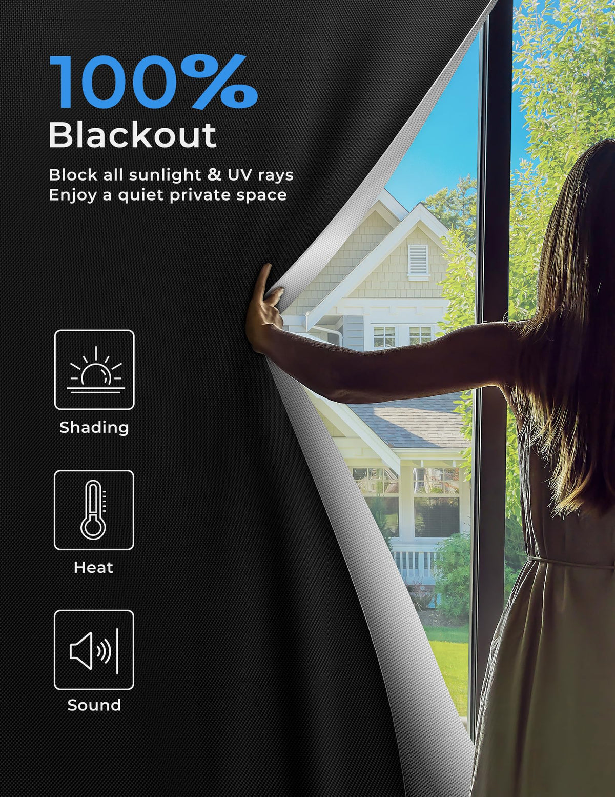 Blackout Curtains for Bedroom Portable 41"x60" Blackout Shades (Black / 41"W x 60"H)