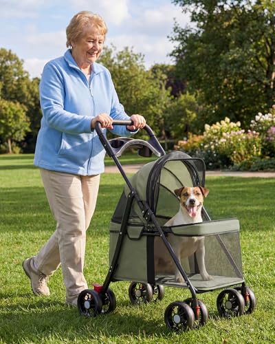 Foldable Pet Stroller for Small Dogs and Cats (Forest Green)