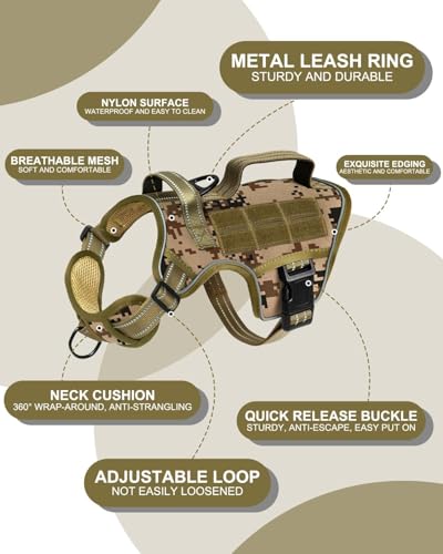 Dog Harness Tactical No Pull for Small Sized Dog with Handle (Desert Camo / S(Neck:16-22",Chest:20-28"),18-35 lbs)
