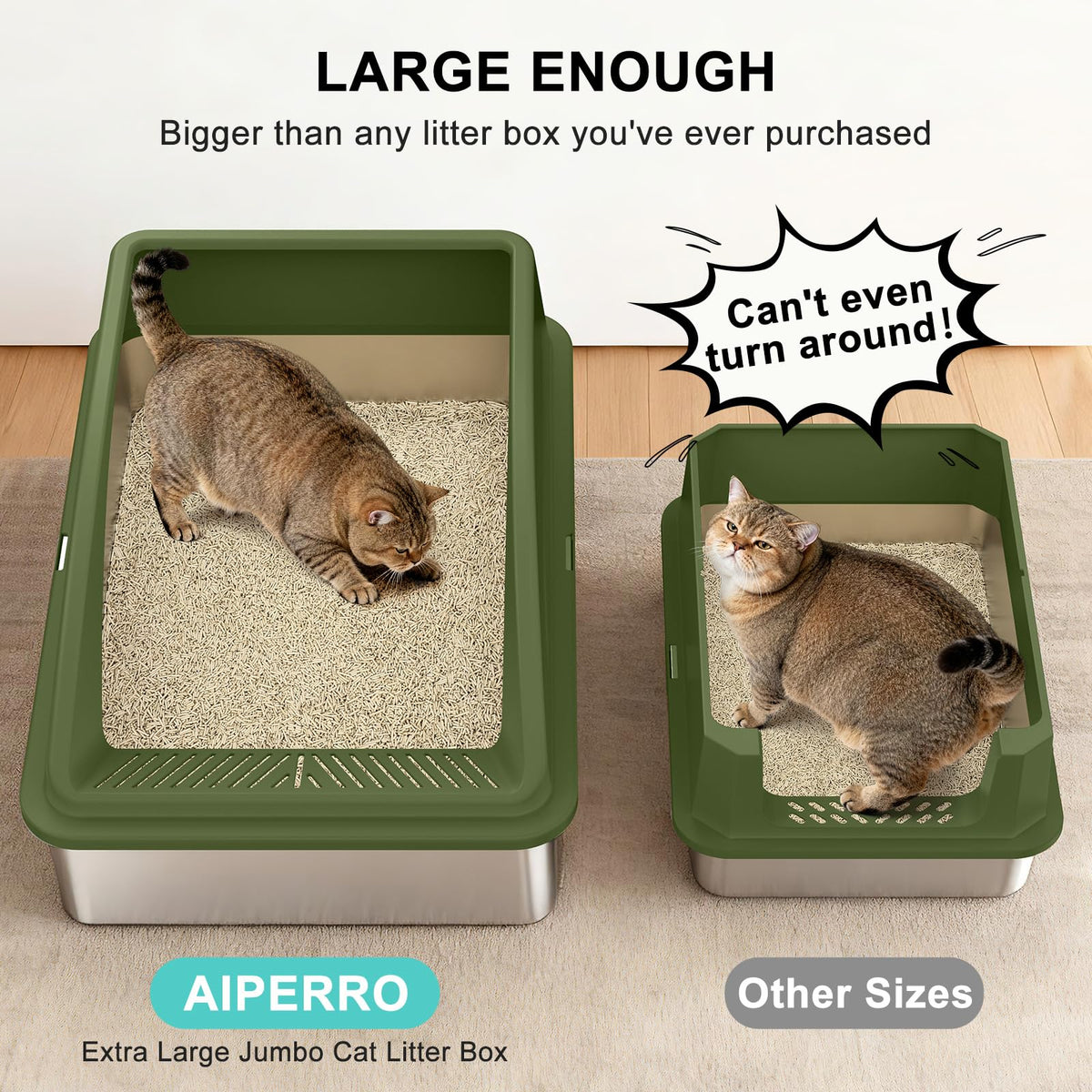 Stainless Steel Litter Box Extra Large for Big Cats and Multi (Olive Green / XXX-Large)