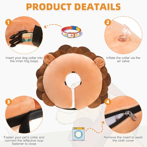 Inflatable Dog Cone Collar Alternative After Surgery (New Lion Brown / M+ (Neck:13-15in))