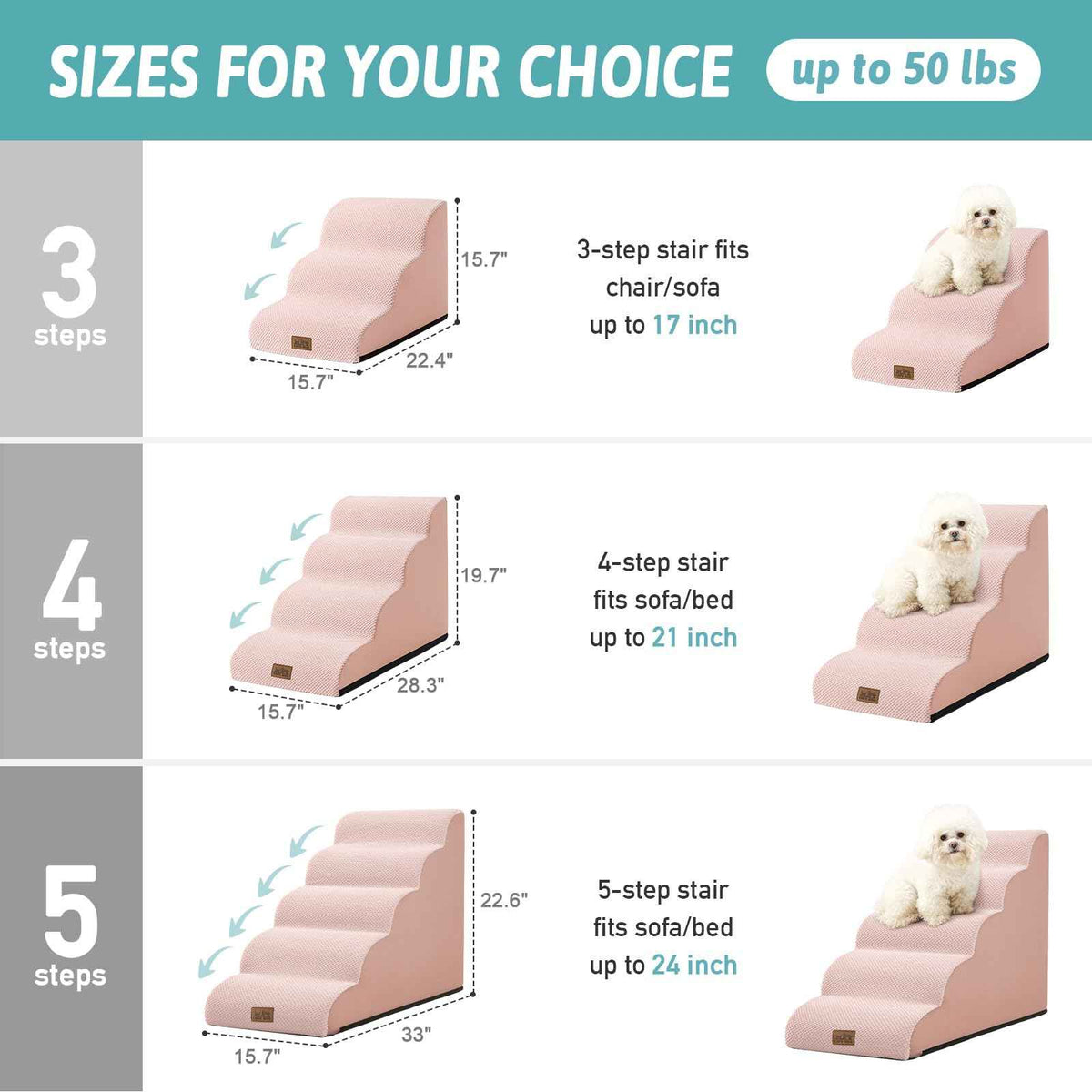 Dog Stair for Small Dog 15.7" H (Pink / 15.7" x 22.4" x 15.7")
