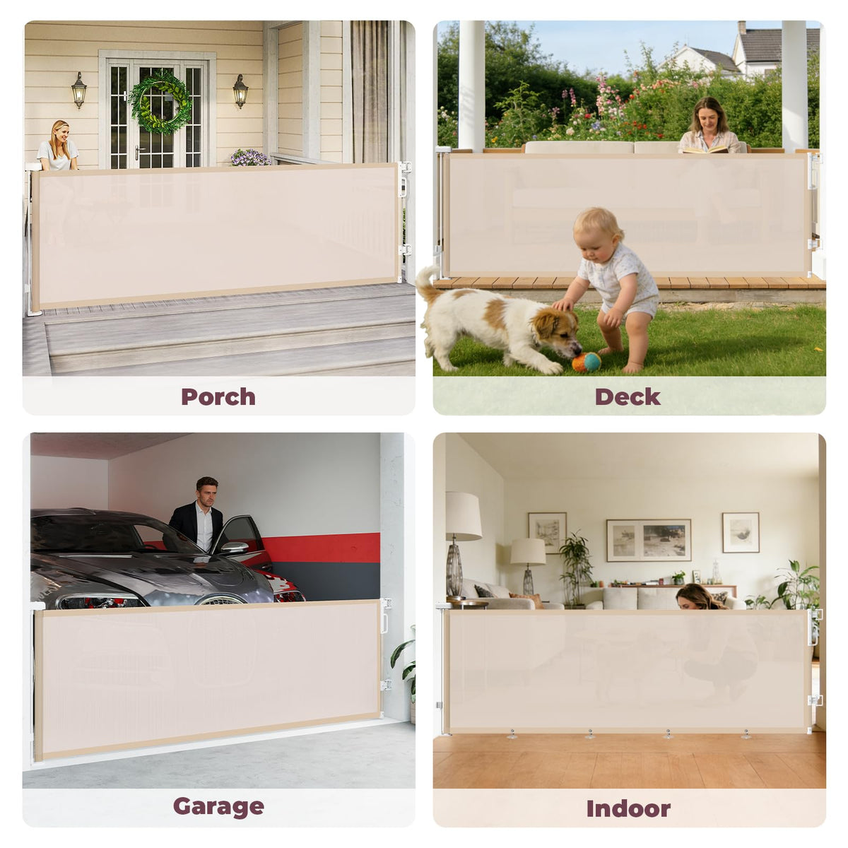 96" Retractable Baby Gate (Beige / 34" Tall x 96" Wide)