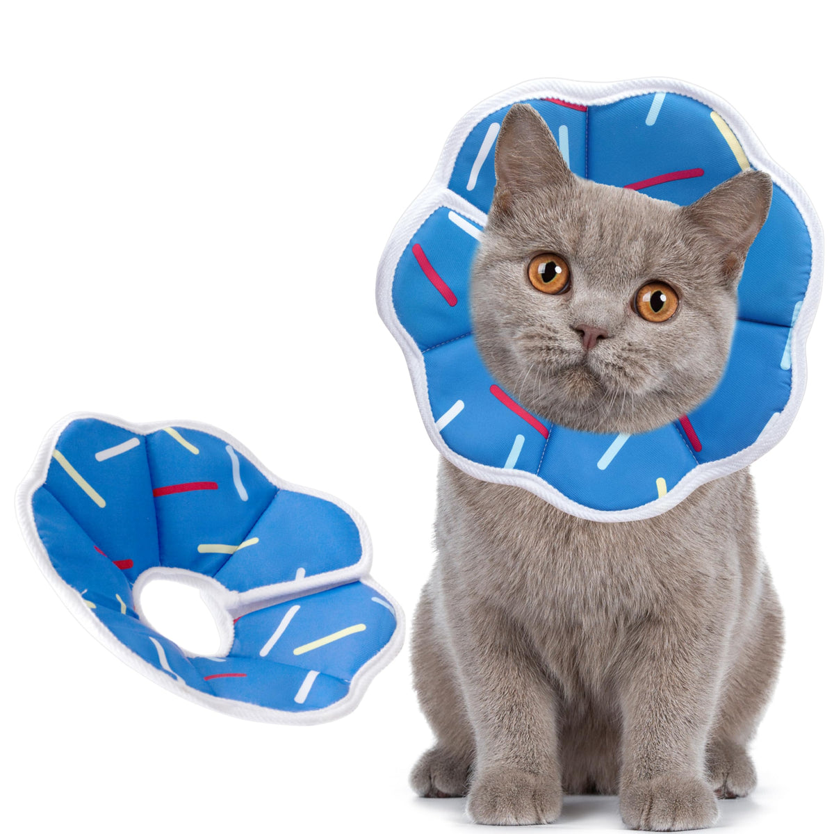 Soft Adjustable Cat Cone Collar (Blue Stripe / X-Small)