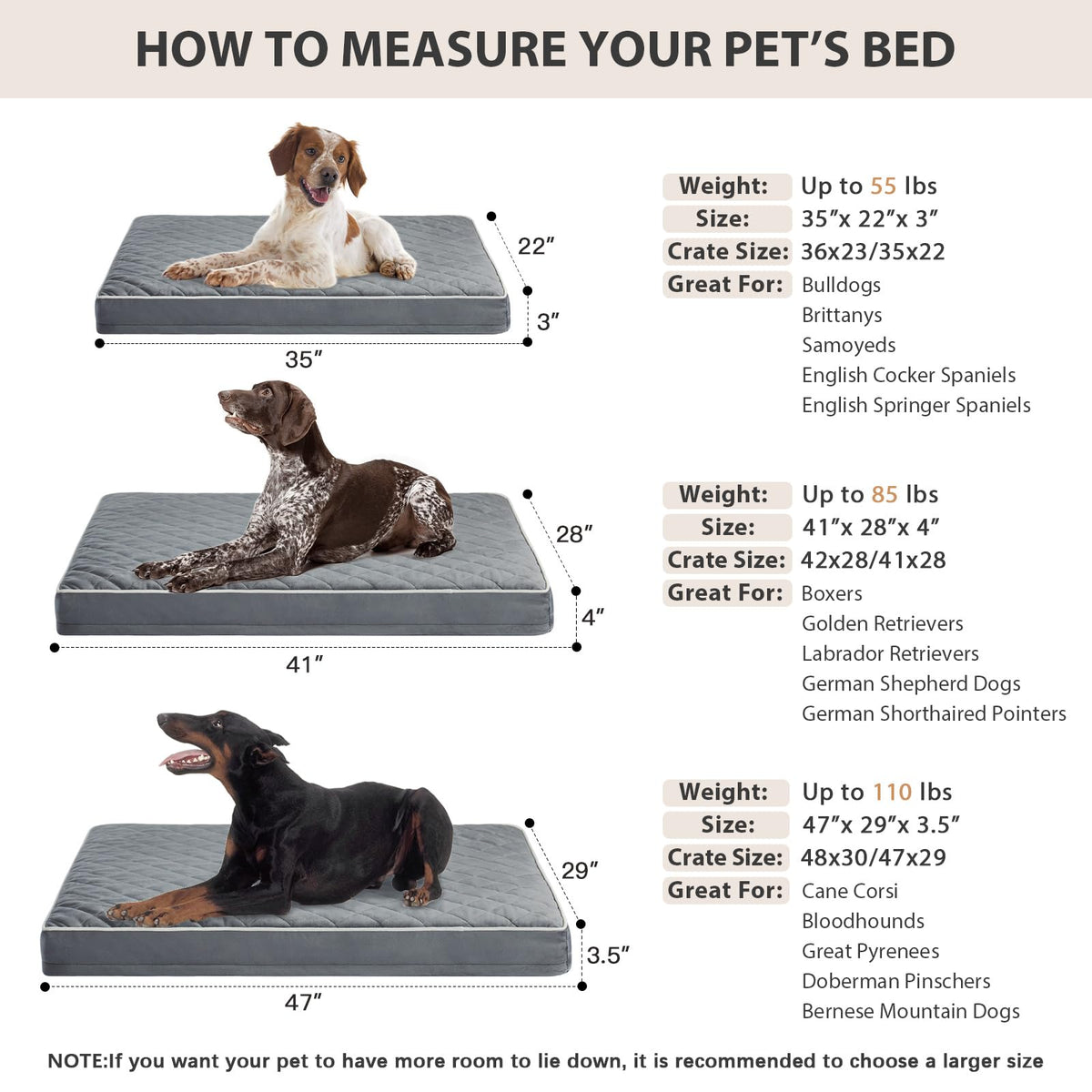 Orthopedic XXL Dog Beds for Large Senior Dog Bed Comfy Sleeping (Grey / 47"L x 29"W x 3.5"Th)