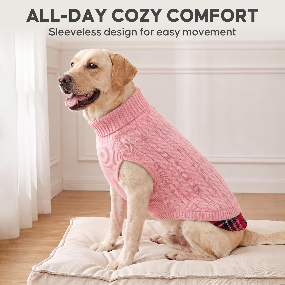 Dog Sweater for Medium Large Dogs Turtleneck Thick Knit Pullover (XX-Large (35-60lbs) / 5# Pink)