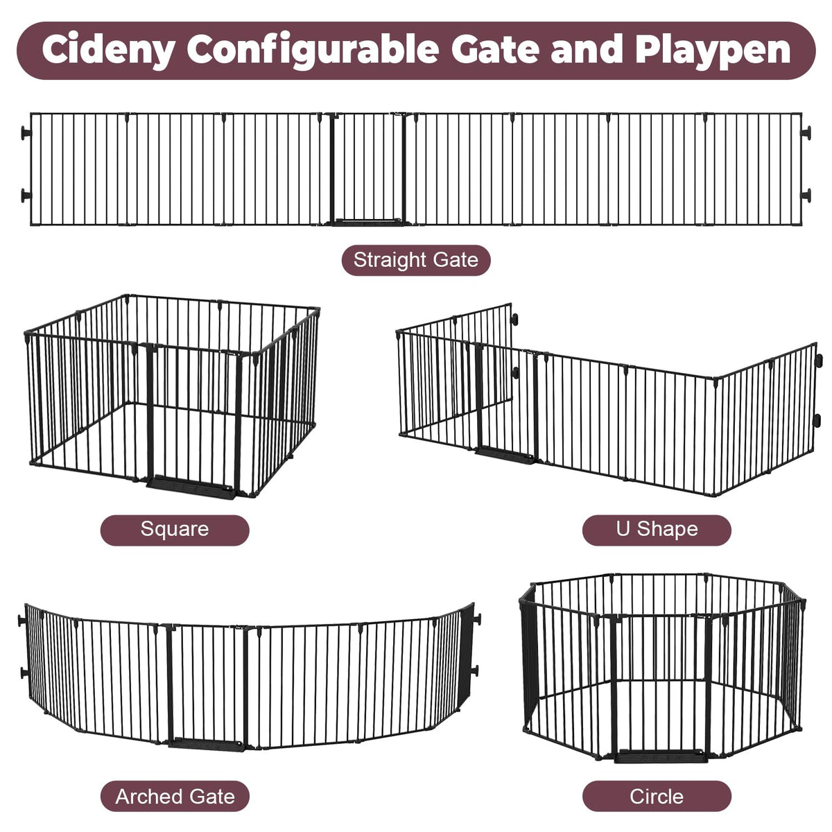 190" Extra Wide Baby Gate Playpen (Black / 190" Wide)