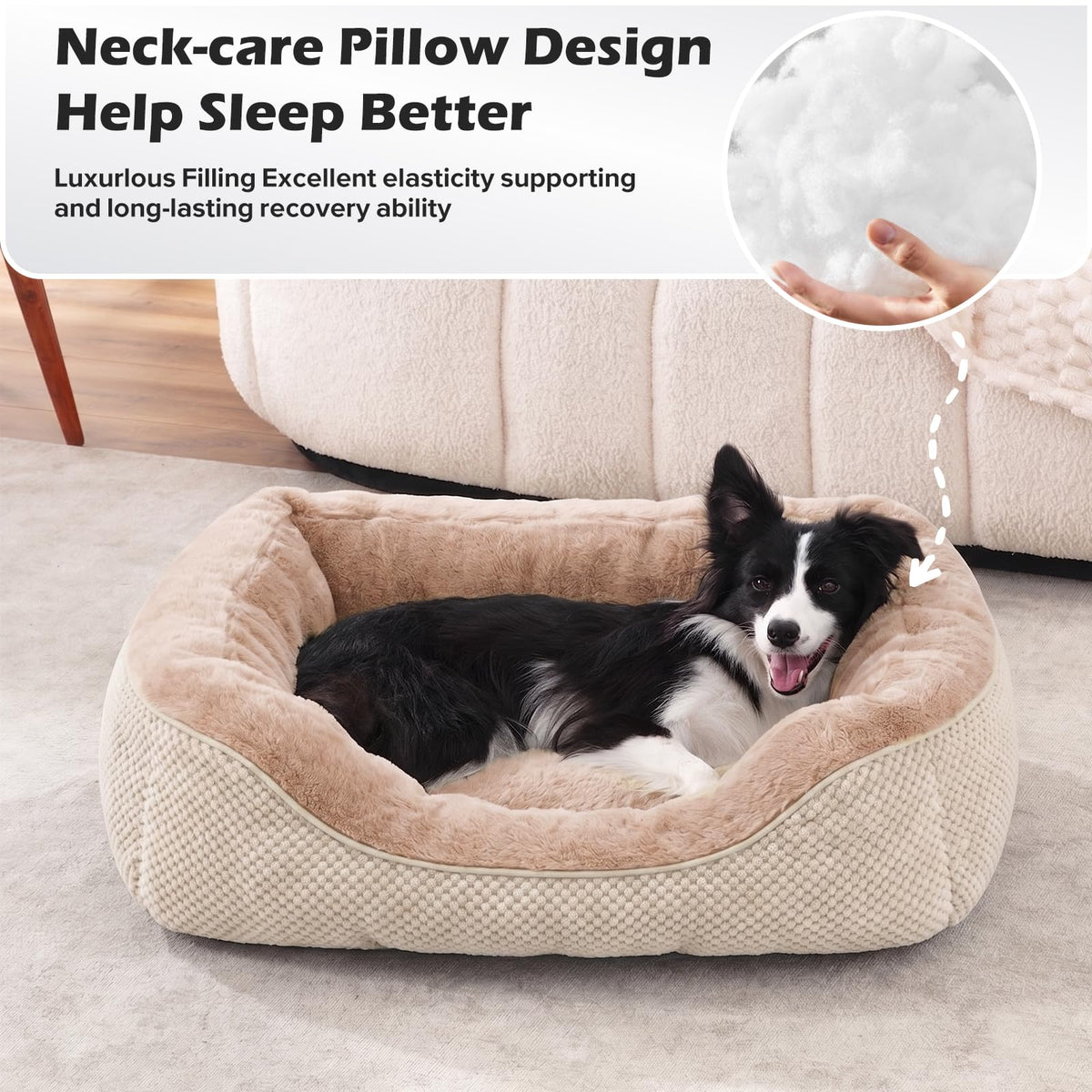 Small Dog Bed for Small Dogs (S PLUS (25"x21"x8") / Beige)