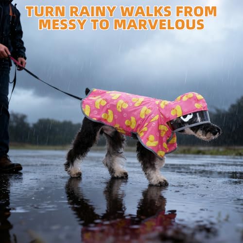 2-in-1 Reversible Small Dog Raincoat, Hooded Rain Jacket Poncho (S:5-15lbs / PINK)
