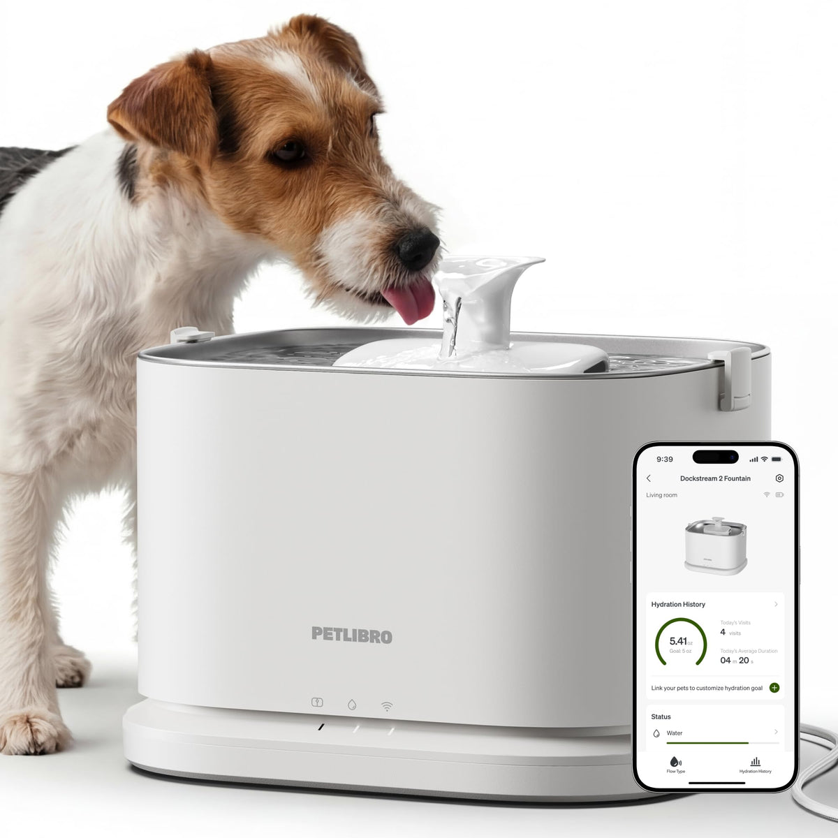 Quiet Dog Water Fountain Stainless Steel Tray (White / Fountain)