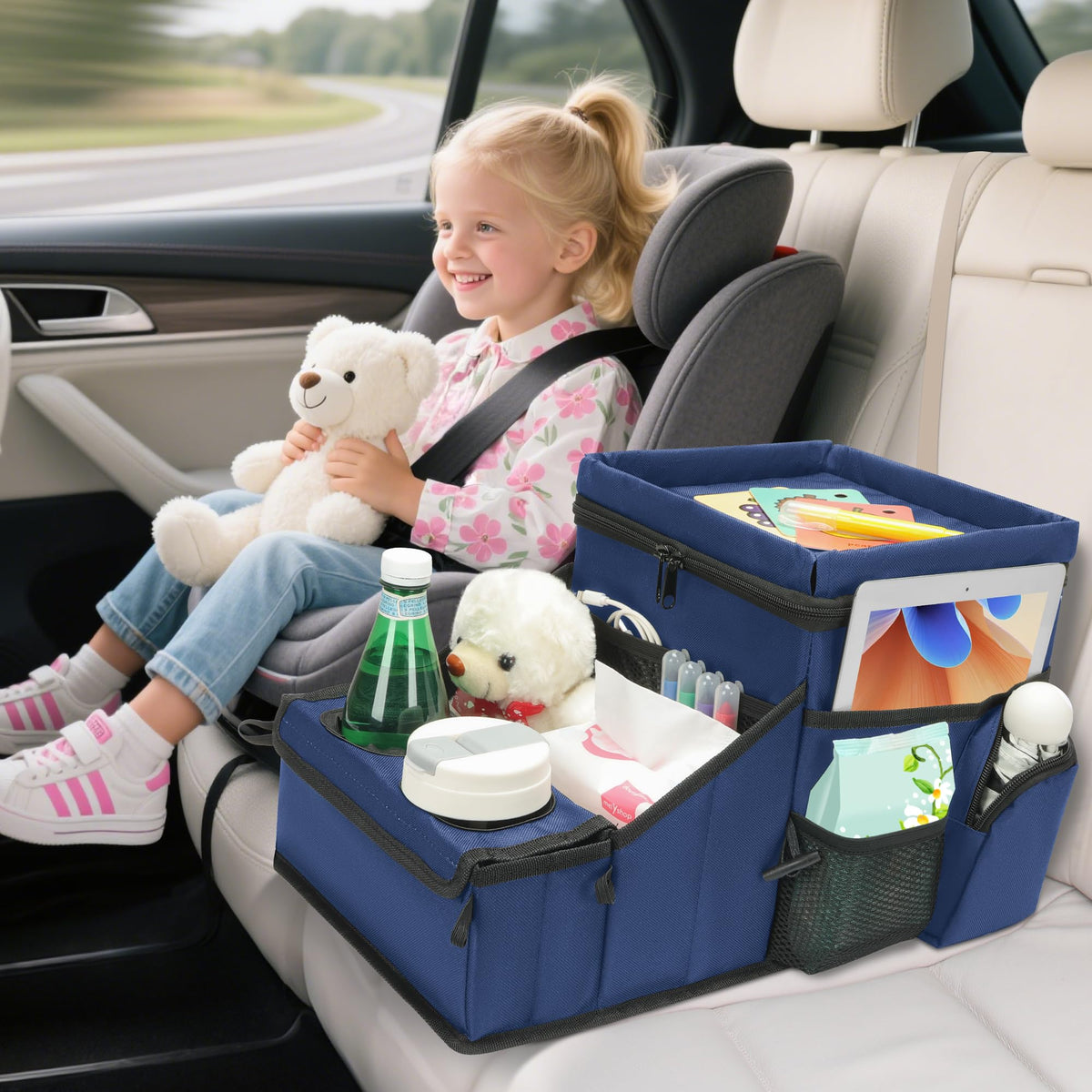 Backseat Organizer for Kids & Adults (Navy Blue)