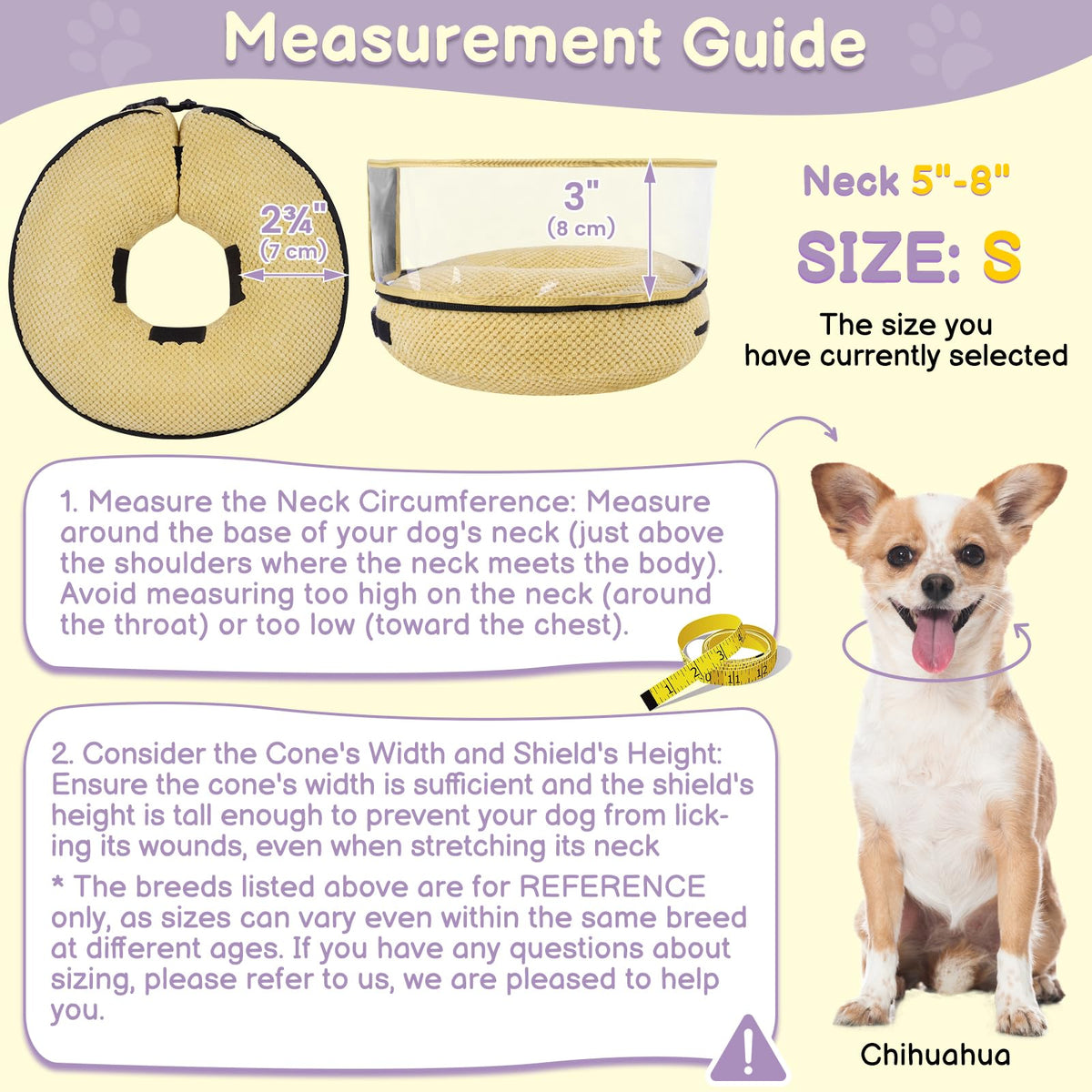 Inflatable Dog Cone with Clear Shield for Added Coverage (Khaki / S (Neck: 5"-8"))