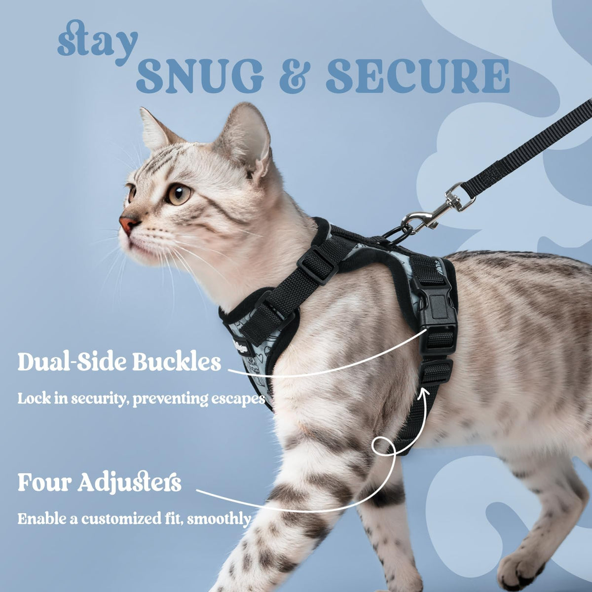 Cat Harness and Leash Set (Xxs / Doodle Gray)