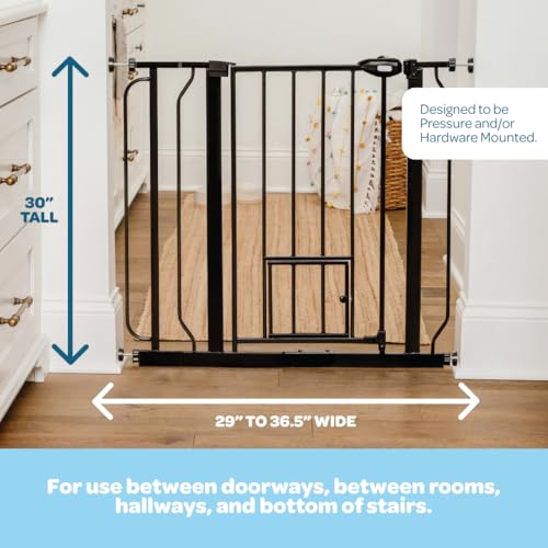 Carlson 29 36.5” Extra Wide Dog Gate with Small Pet Door (Black / 29.5-36.5" W x 30" H)