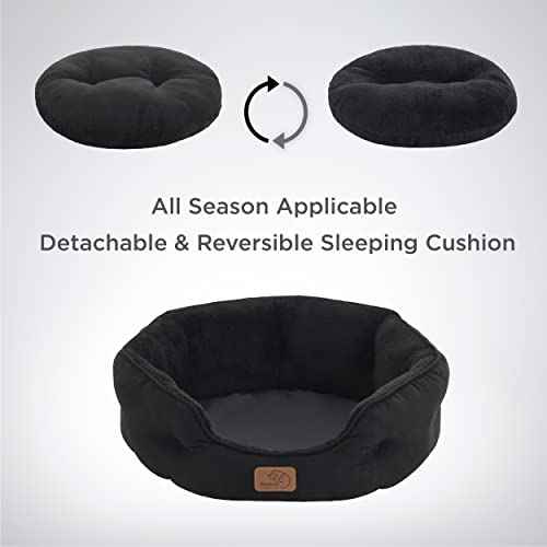 Small Dog Bed Washable (20"L x 19"W x 6"Th / Black)
