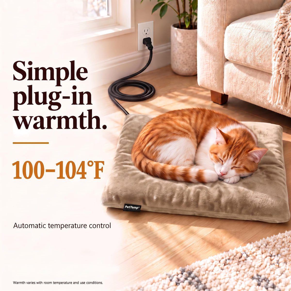Cat Heating Pad (Beige / Small: 16" x 13" x 1.6")