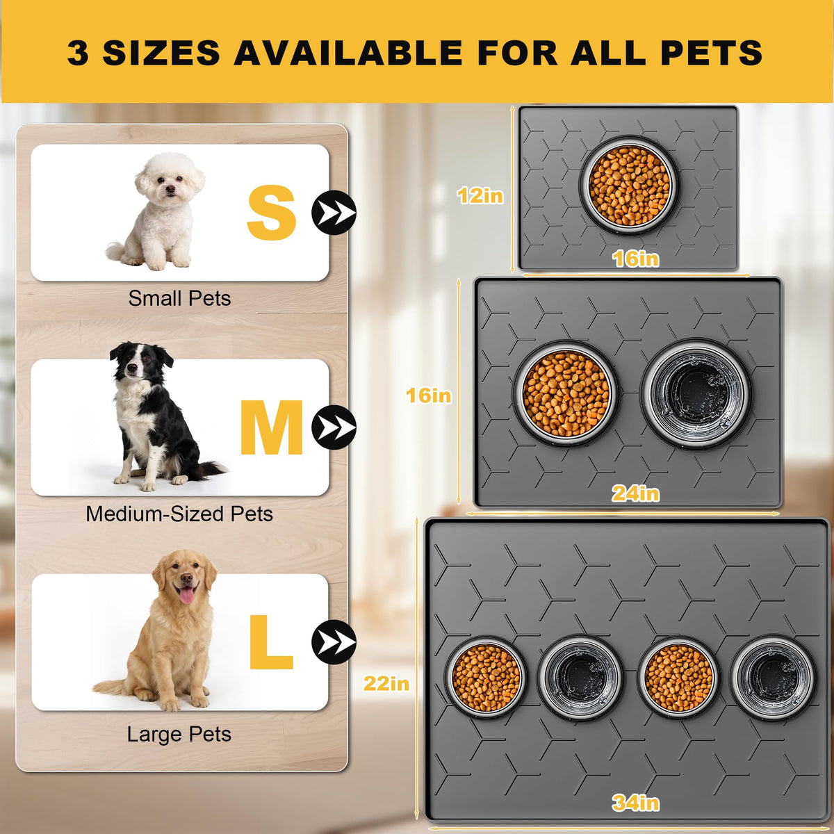 Silicone Dog Cat Food Bowl Mat (L-34''X22'' / Dark Gray)