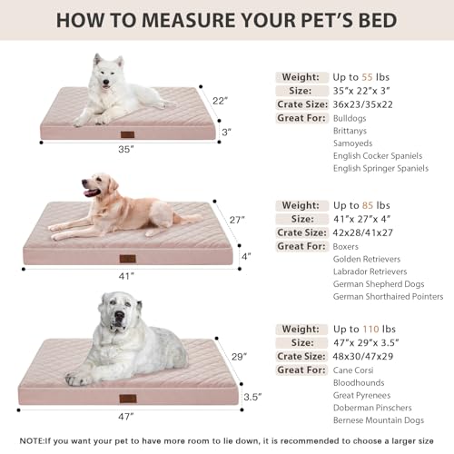 Orthopedic Waterproof XL Dog Bed for Crate Cozy Sleep (Pink / 41"L x 27"W x 4"Th)