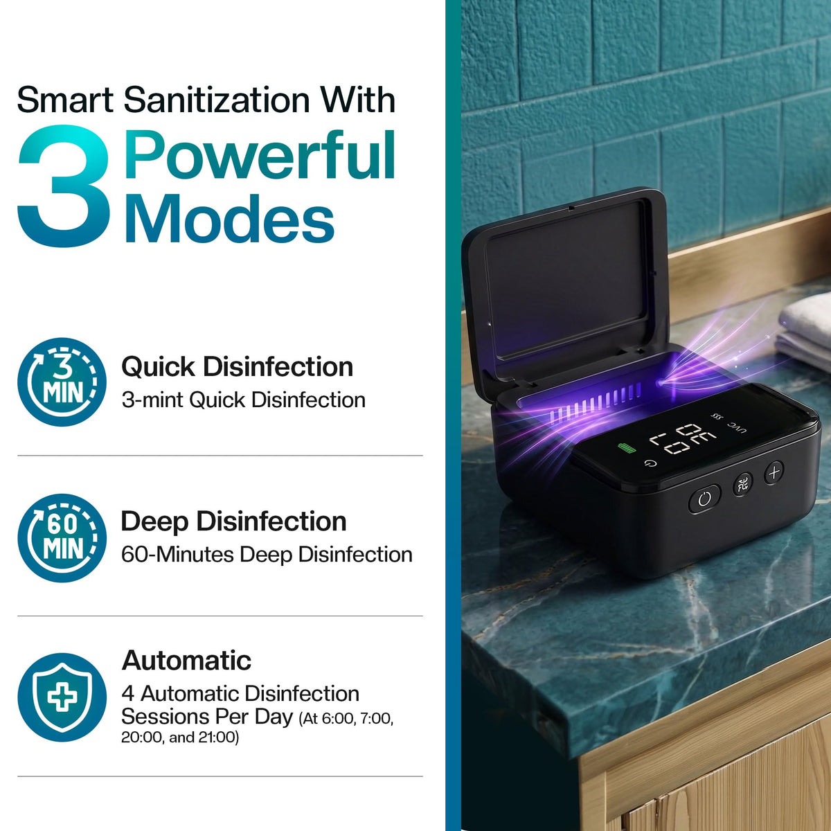 UV Toothbrush Sanitizer Holder & Cleaner with LED Clock Display (Sx-7 Black)
