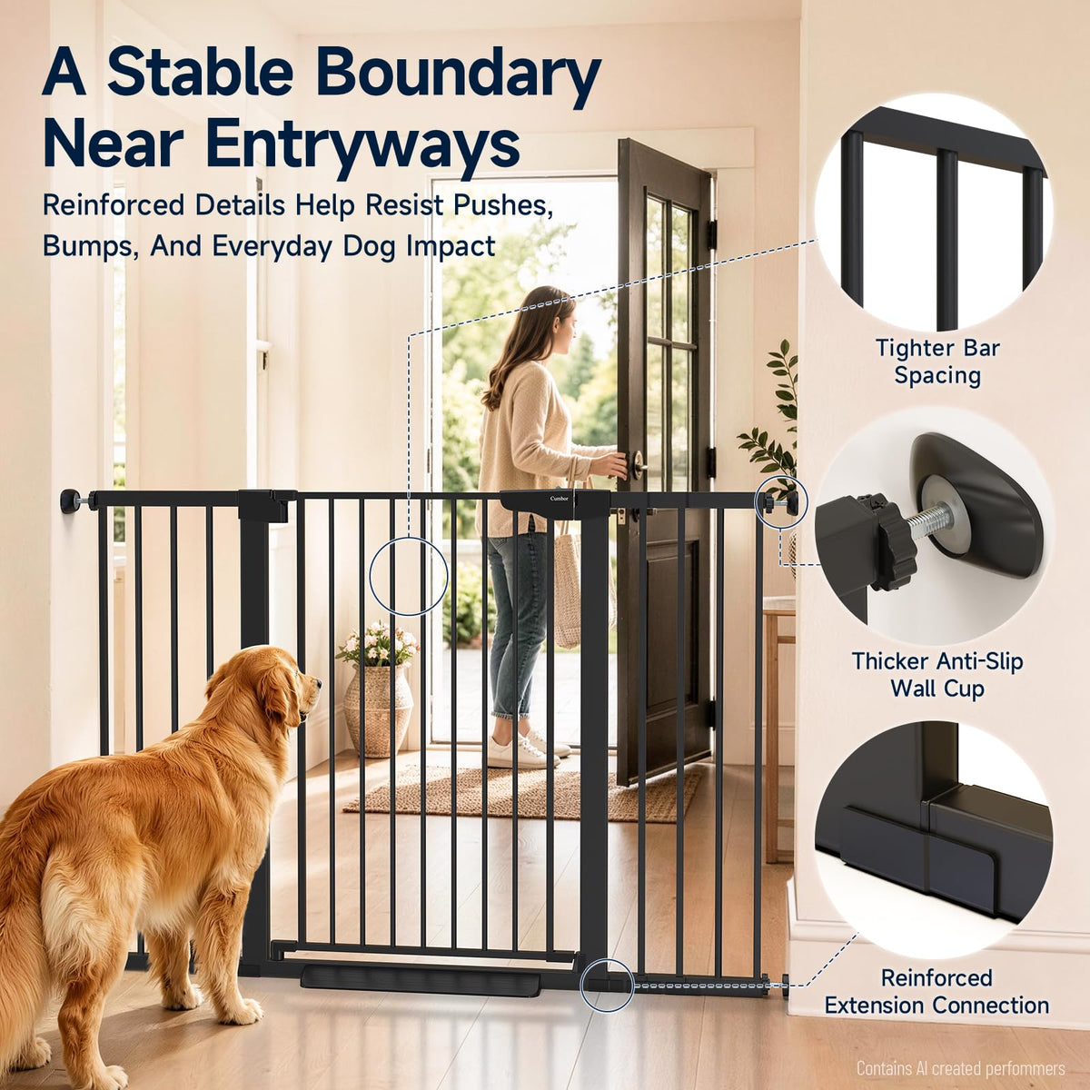 36" Extra Tall Dog Gate for Large Dogs (Black / 30"-54" W x 36" H)