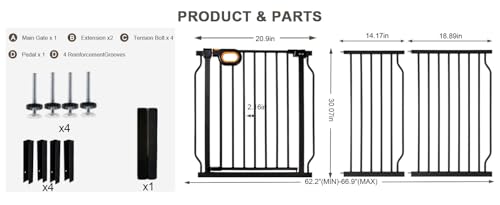 62.2 66.9 Inch Extra Wide Baby Gate with Door for Stairs Doorways (Black / 62.2-66.9inch)