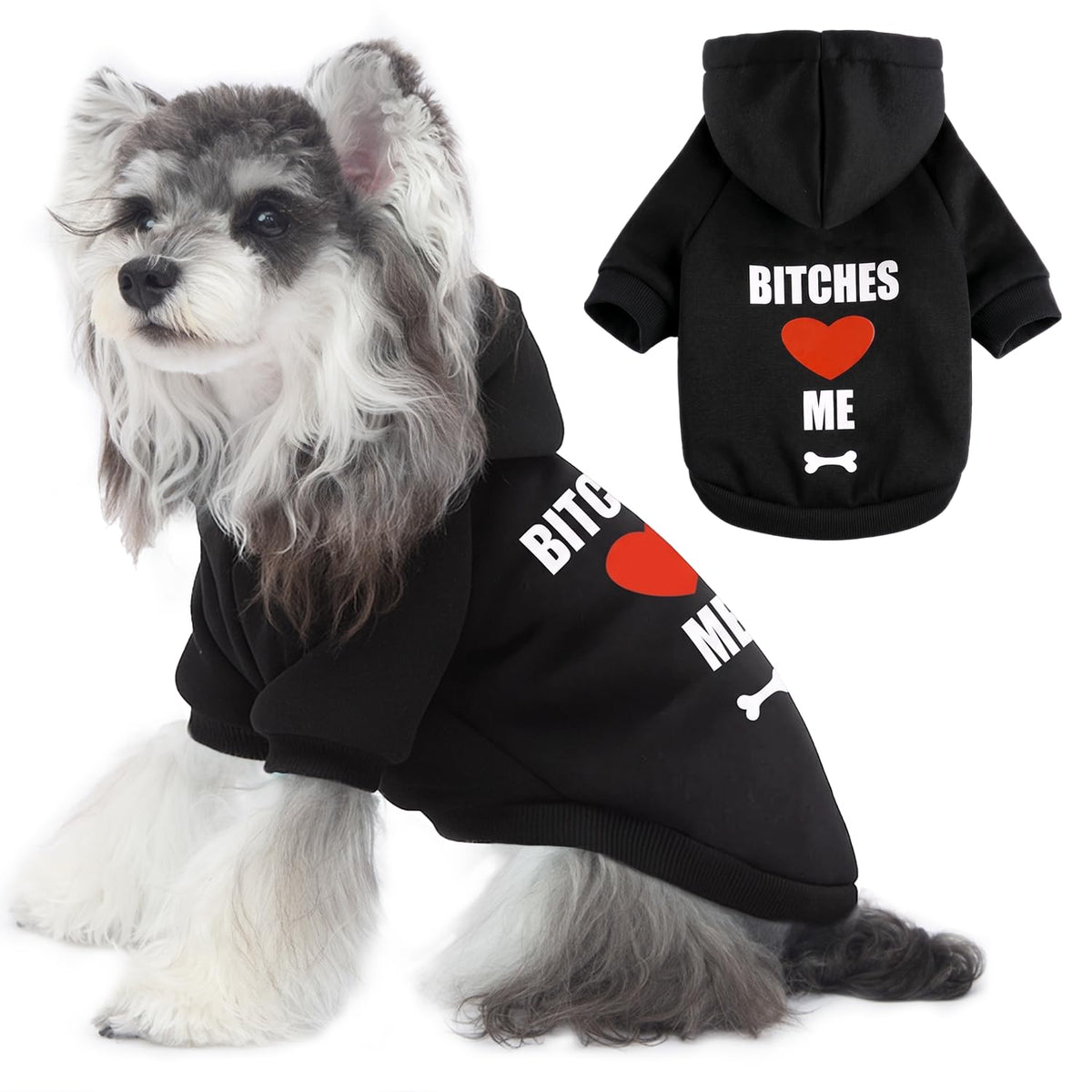 Dog Basic Hoodie Soft Dog Clothes Cold Weather Sweaters for Medium Large Dogs Cozy Fabric Warm Sweatshirt with Leash Hole for Boys (B LOVE ME / XS (Back: 10.24",Chest: 14.96", 2-5 lbs))