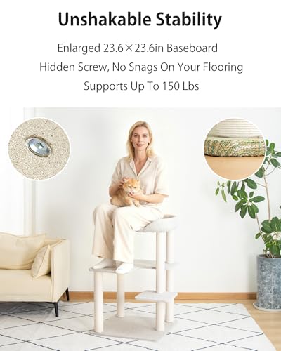 37.5" Cat Tree Tower for Large & Senior Cats (Light Grey 37.4'')