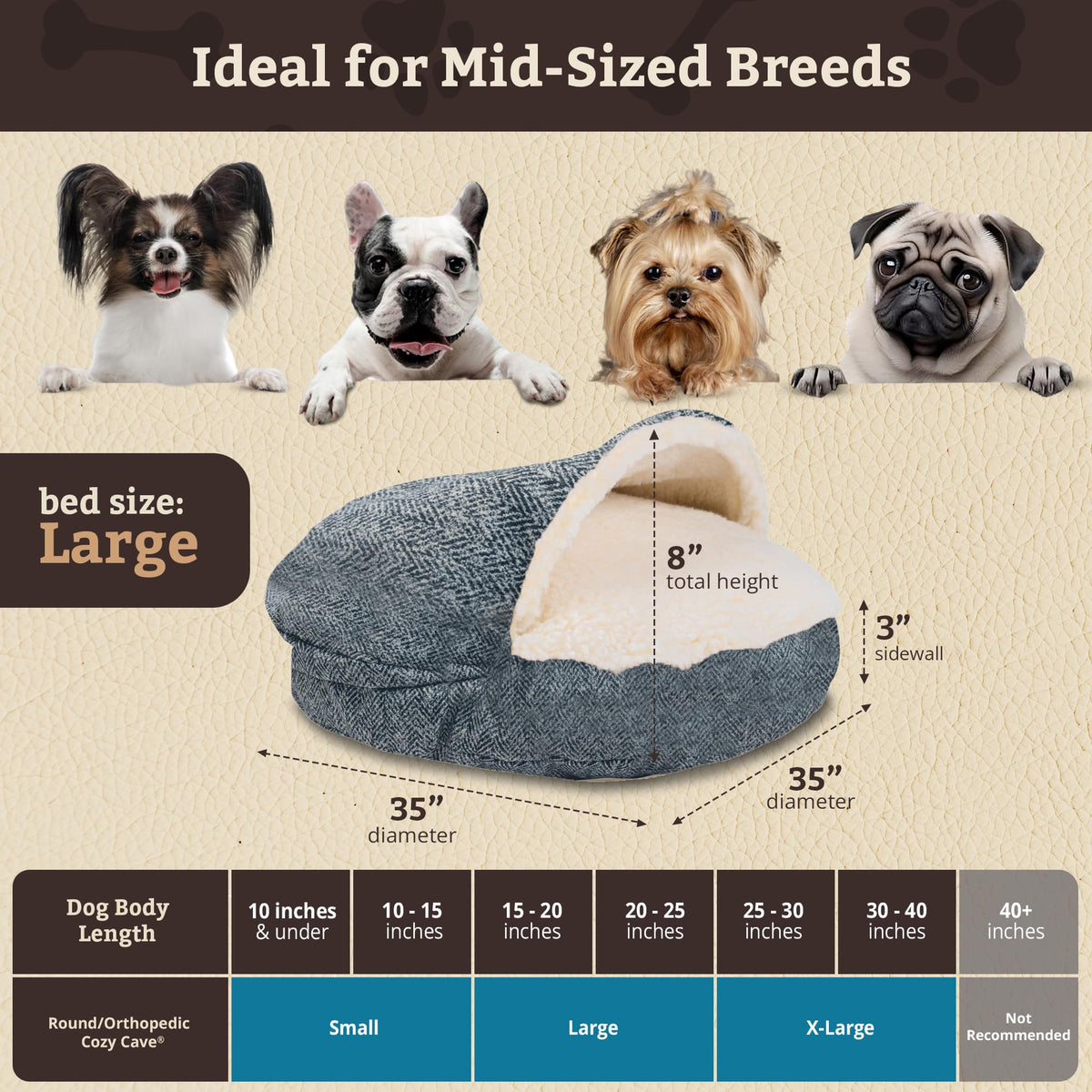 Orthopedic Cozy Cave Dog Bed (35.0"L x 35.0"W x 8.0"Th / Palmer Indigo)
