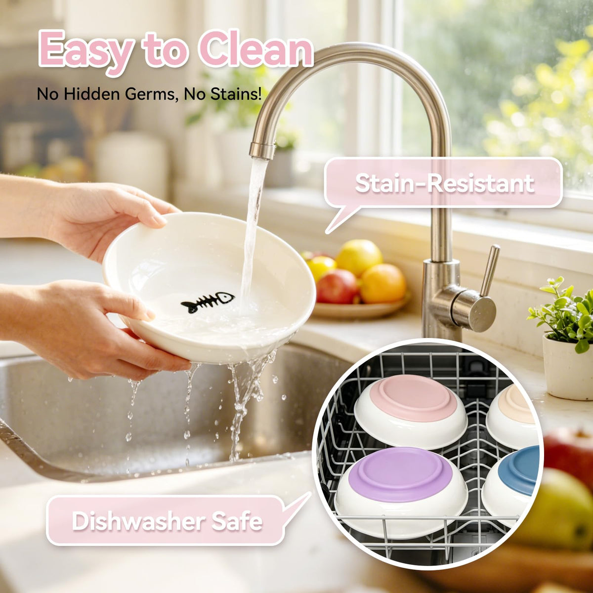 4 Pack Ceramic Cat Bowls with Silicone Base