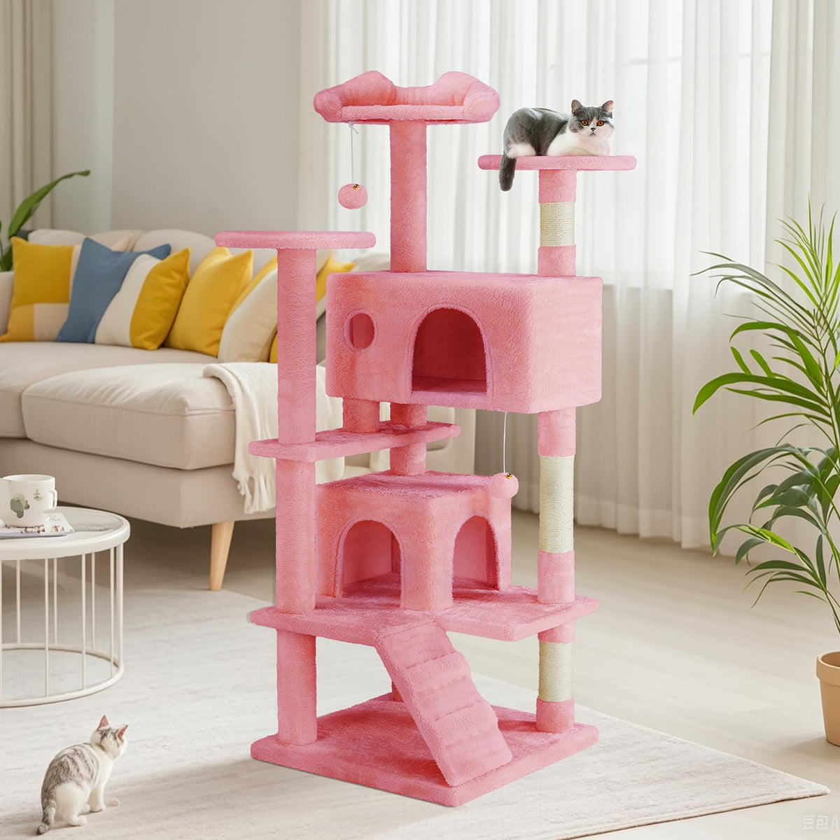 54 inch Cat Tree Tower with Scratching Posts (Pink / 54 Inch)