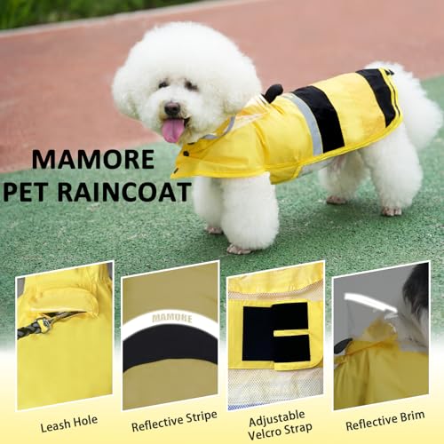 Dog Raincoat Waterproof Reflective Adjustable Hooded Dog Rain Coat with Leash Hole (Yellow Bee / Large(22-37lb))