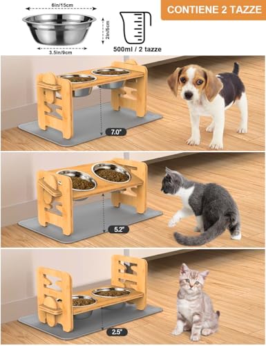 Elevated Dog Bowls with Mat (Bamboo / Small)