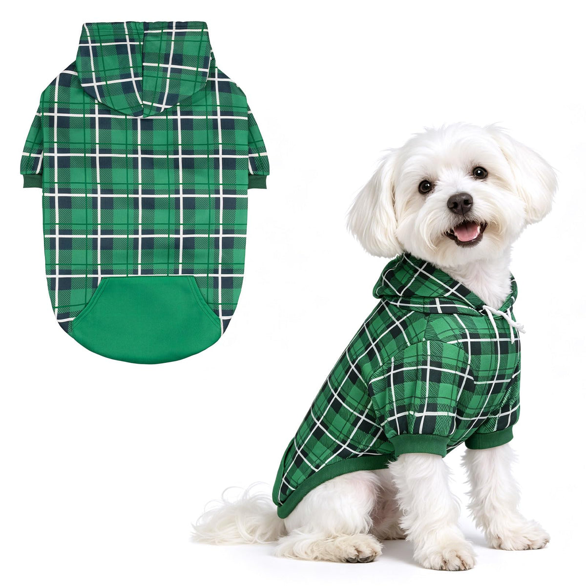 Plaid Dog Hoodie (Green / Medium)