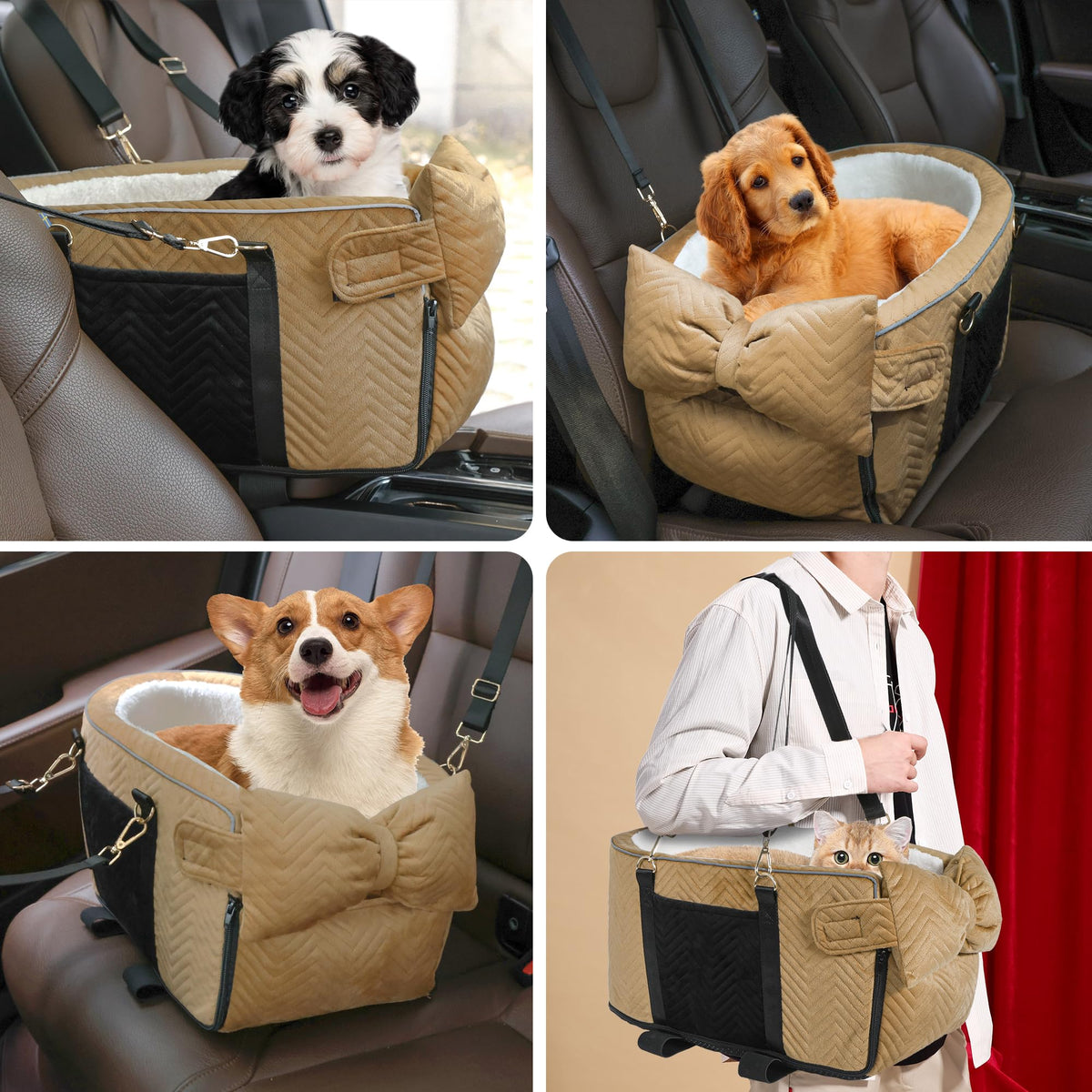 Dog Car Seat for Small Dogs Adjustable Portable Center Console Dog Car Seat Removable Cat Booster Cars Seats