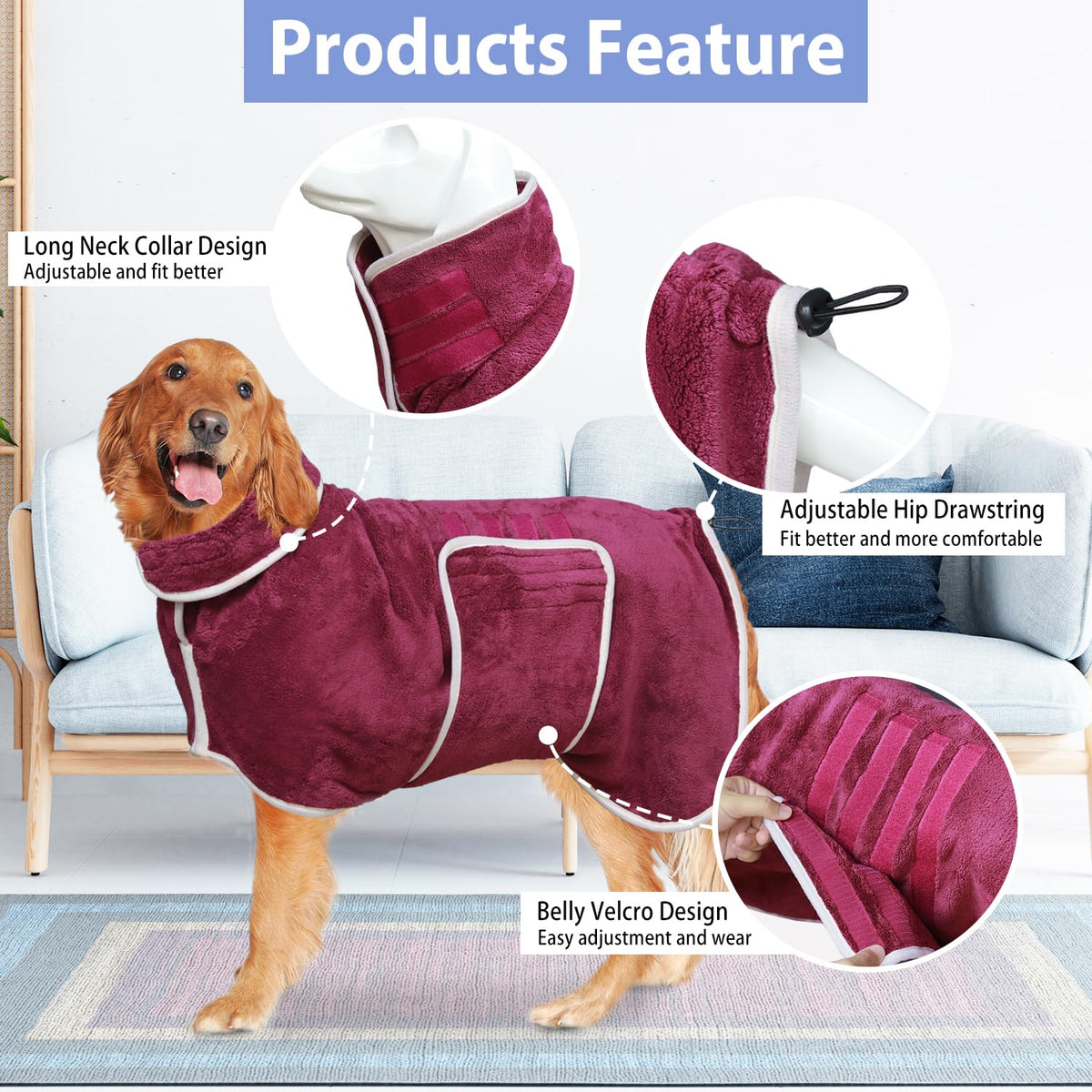 Dog Bathrobe Towel Dog Drying Coat (Purple / Small)