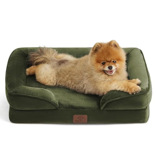 Orthopedic Dog Beds for Small Dogs Washable Original Design (Moss Green / 24"l X 18"w X 6"th)