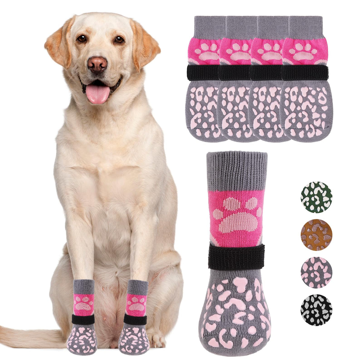 Dog Socks for Hot (Pink+Grey / Medium (4 Pack))