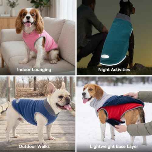 2 Pack Fleece Dog Sweater Pullover Lightweight Reflective Jacket (Large / Red & Red Stripes)