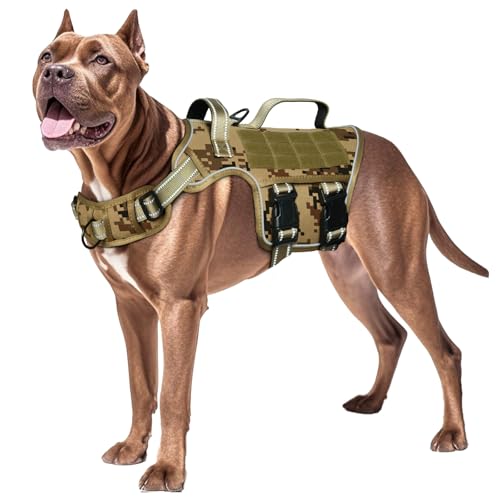 Dog Harness for Large Dogs (Desert Camo / XL(Neck:21-32",Chest:26-39"),75-135 lbs)