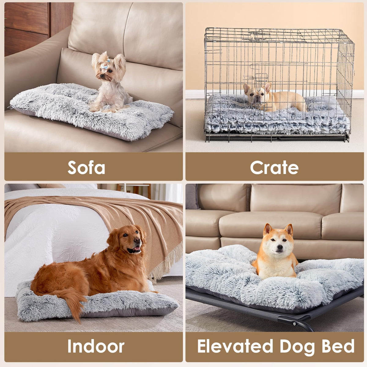 Fluffy Dog Crate Bed (Grey / 41 x 27.5)