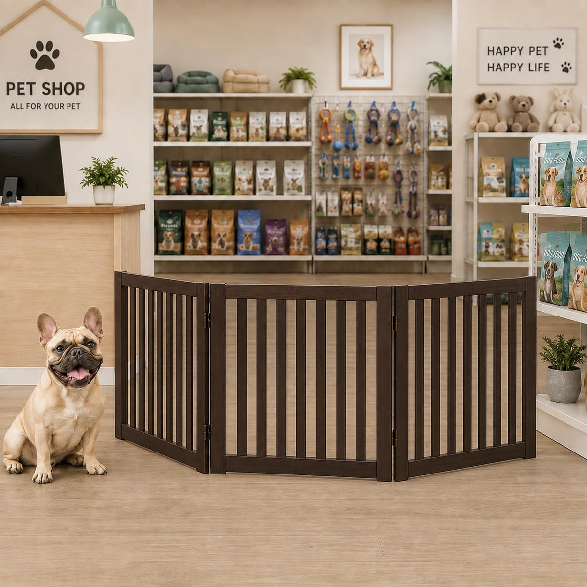 Freestanding Dog Gate (Espresso / 3 Panel 60" Wide)