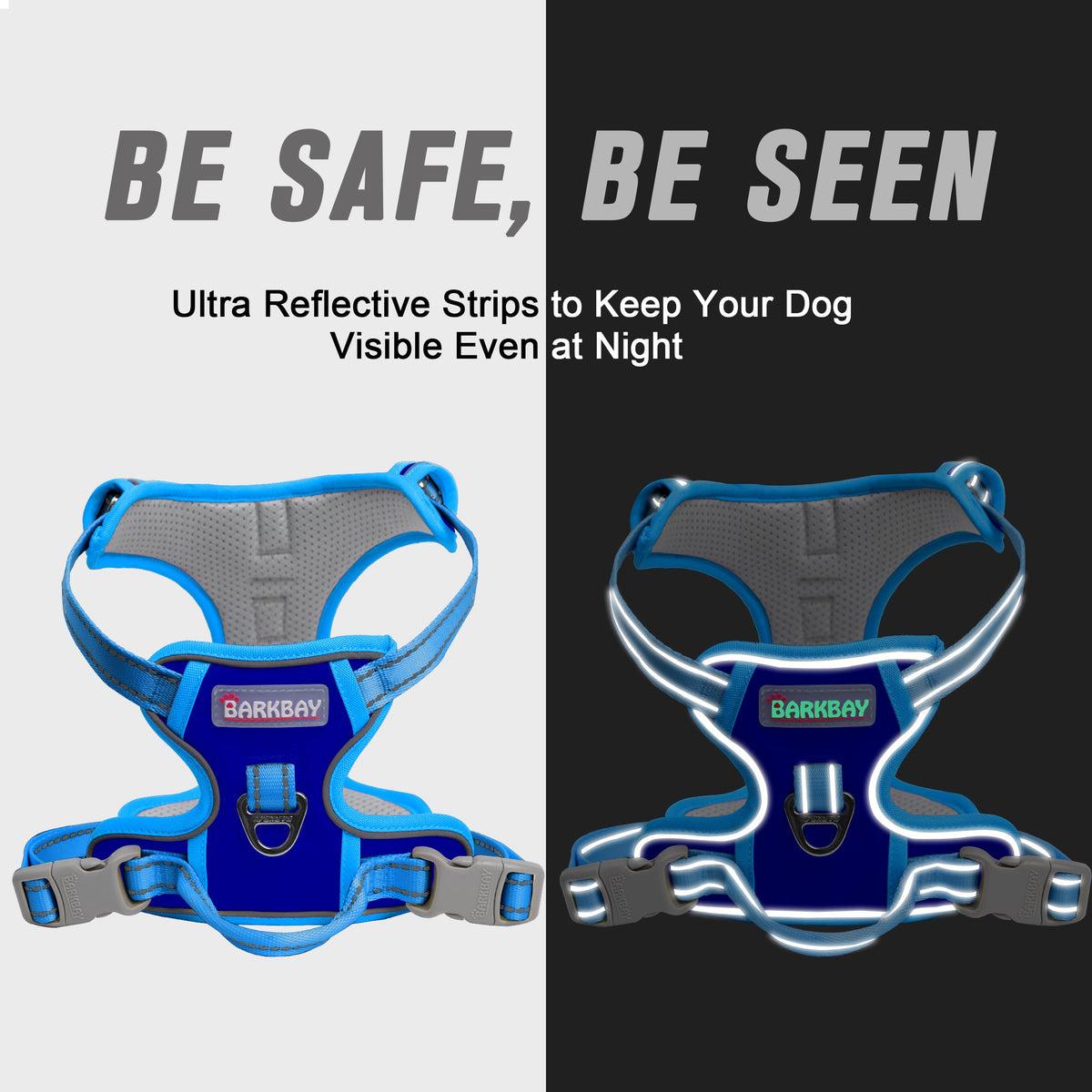 Dog Harness No Pull for Large Dogs Front Back Clips (X-Large(Chest:30-38”) / Sapphire Blue & Blue)