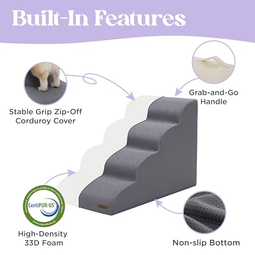 Lesure Dog Stairs for Small Dogs (Grey / 4-Step (H: 19.7IN))