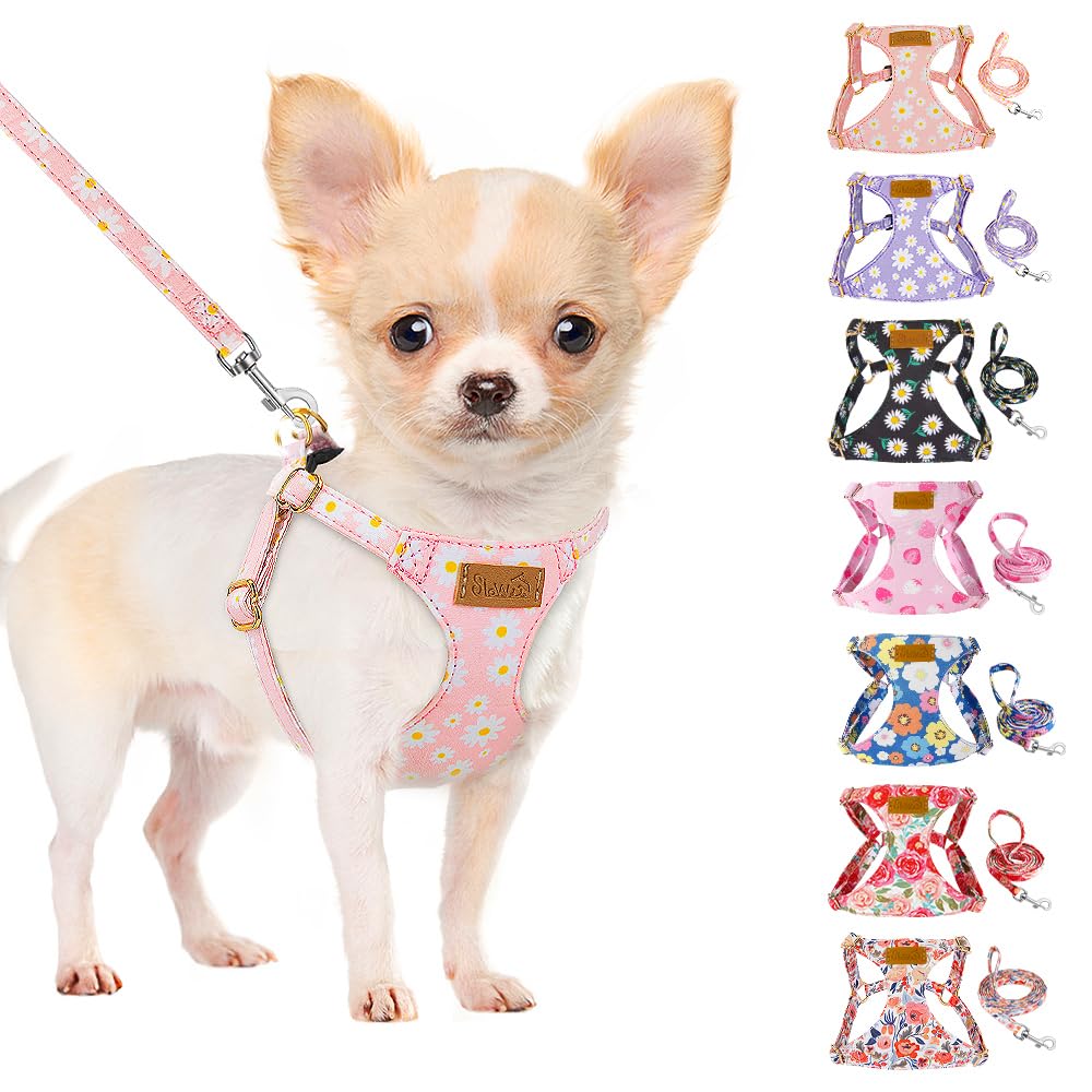 No Pull Dog Harness with Leash for Small Medium Dogs (Small(11-17.5lb) / Pink Daisy)